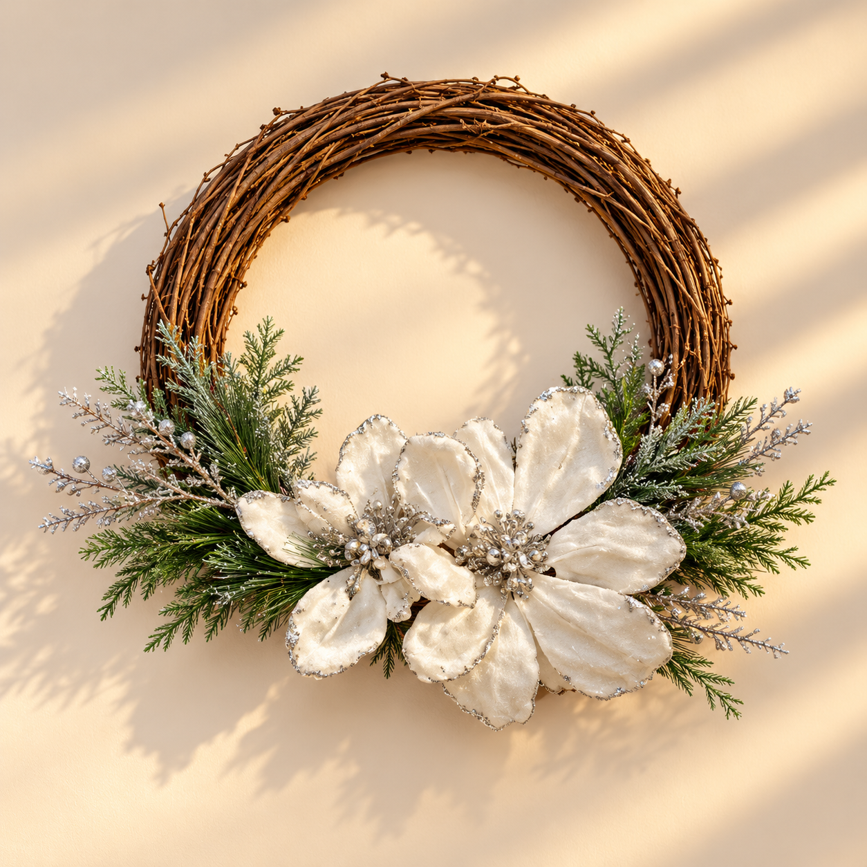 Rustic Green & White Christmas Wreath