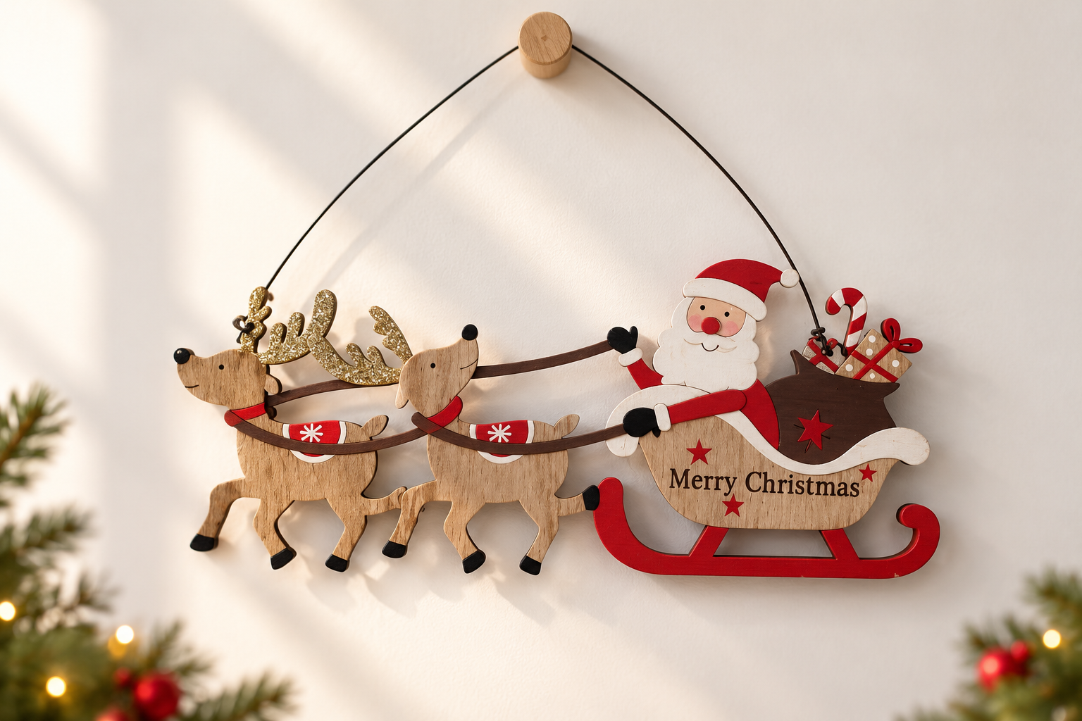 Wooden Hanging Santa Slay