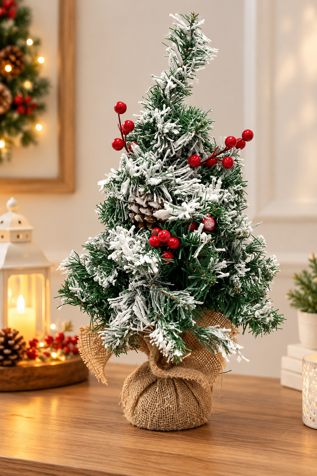 24” Flocked Christmas Tree with String Lights