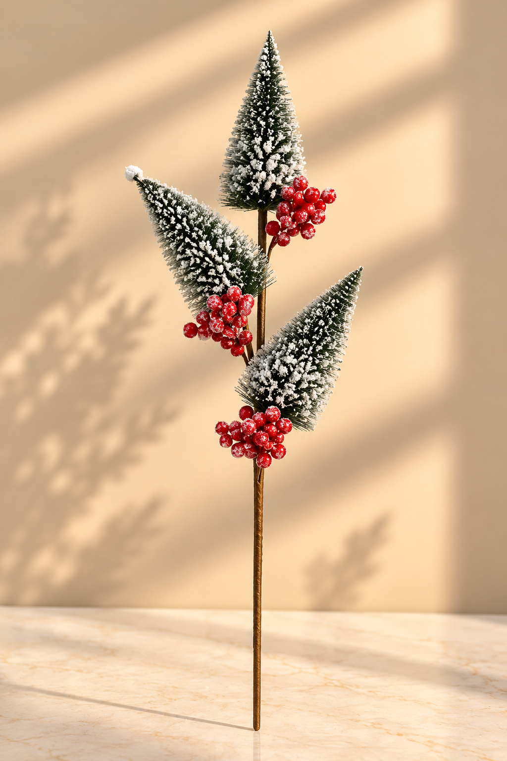 Frosted Christmas Tree Stem with Red Berries
