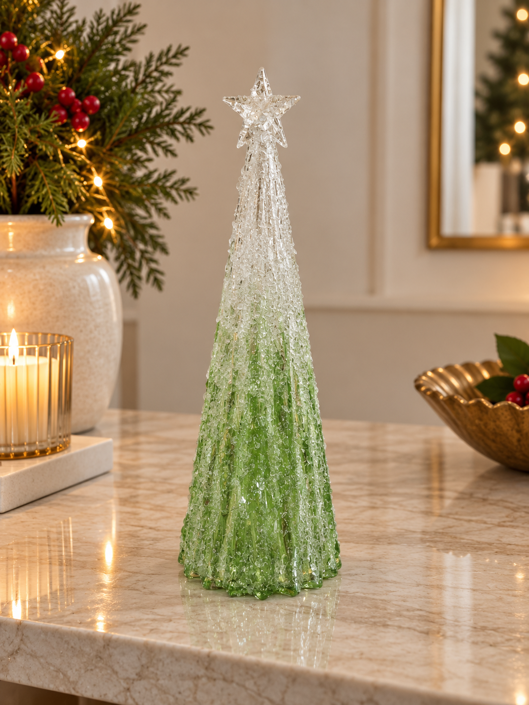 Frosted Green & White Lighted Tree