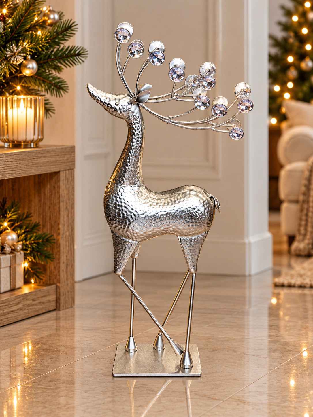 Silver Metal Standing Reindeer