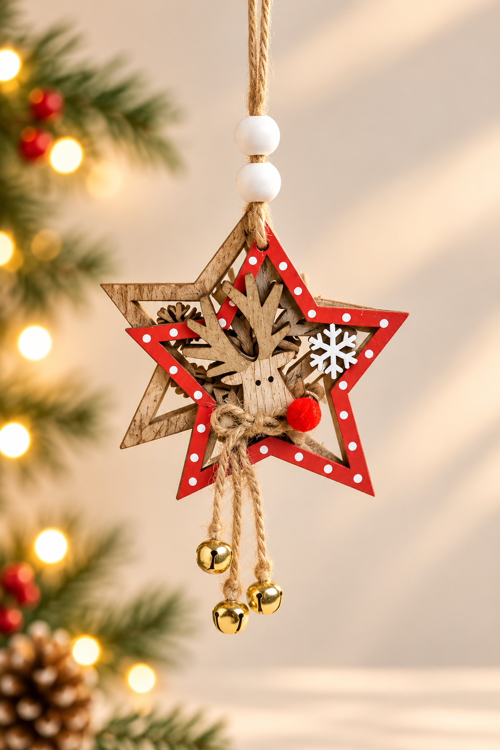 Rustic Christmas Reindeer Star Ornament