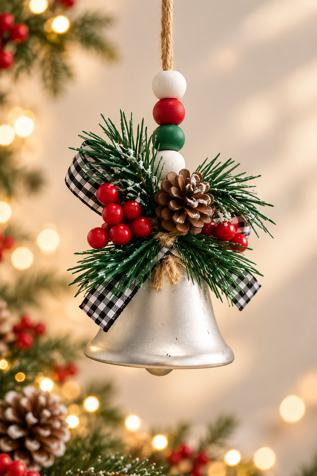Silver Hanging Berry & Pinecone Bell