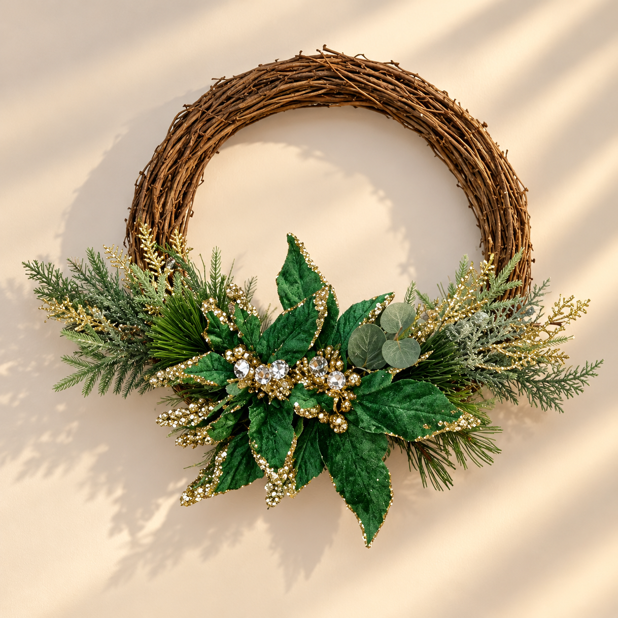 Rustic Green & Gold Christmas Wreath