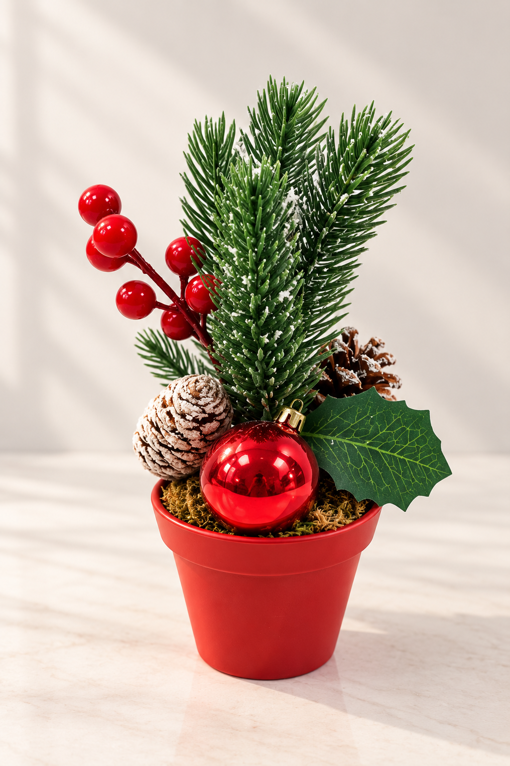 Greenery and Pinecone Potted Berry Plant