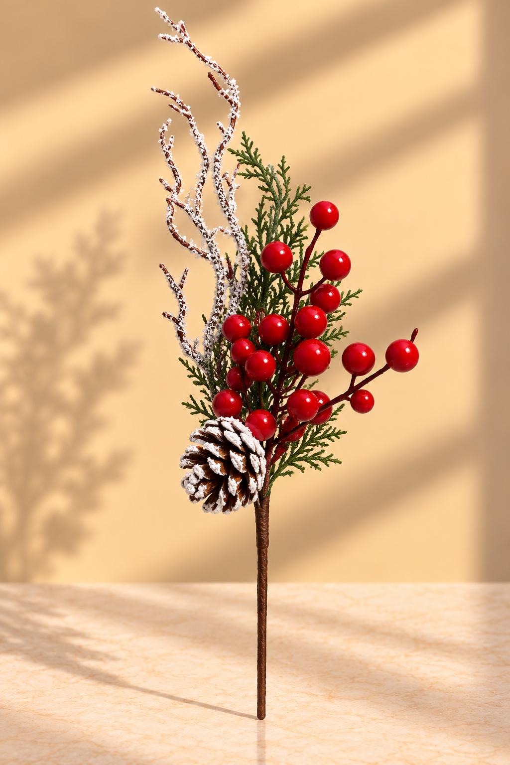 Frosted Stem with Berry & Pinecone Pick