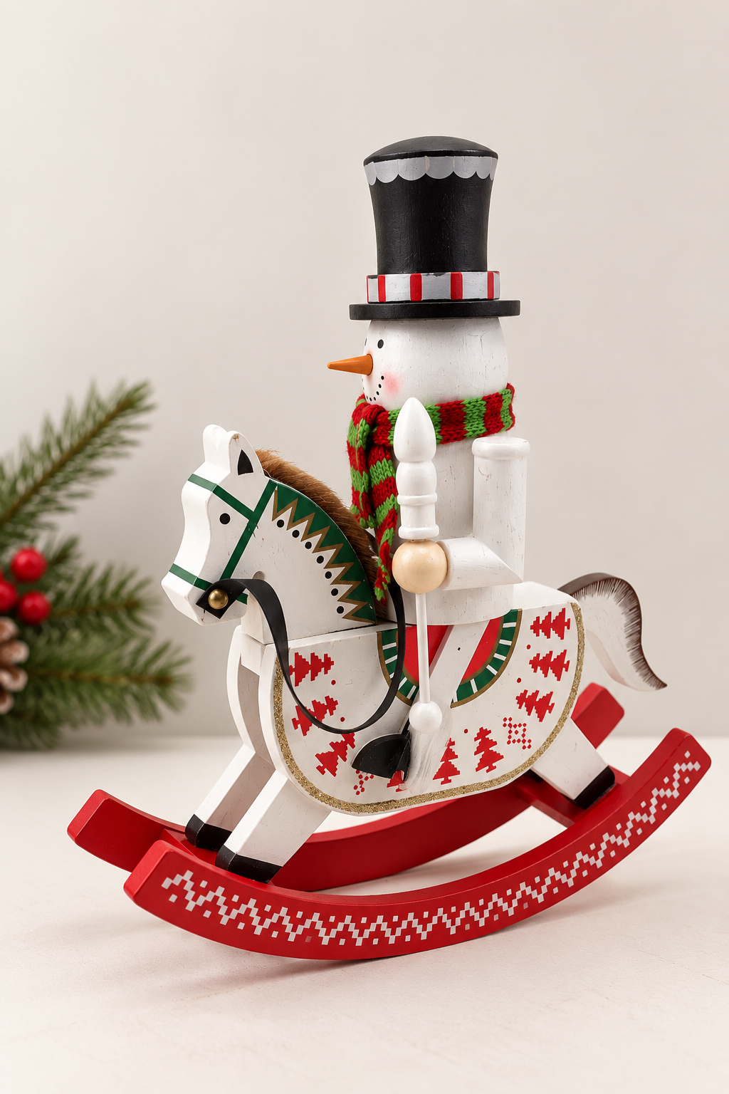 Christmas Snowman on a Rocking Horse