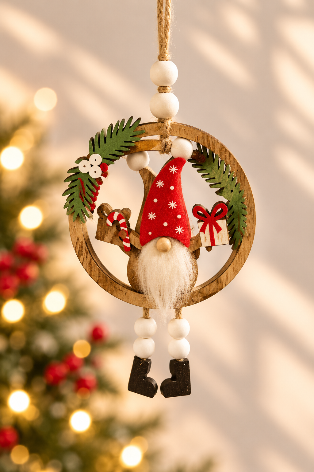 Rustic Christmas Gnome Hanging Ornament