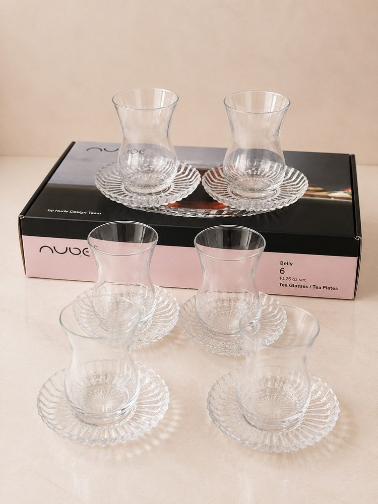 12pc Tea Glass & Saucer Set (6 Glass 6 Saucers)