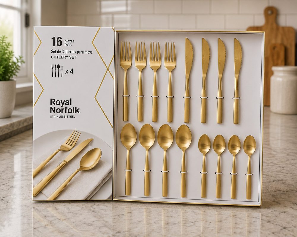 16pc Matte Gold Cutlery Set