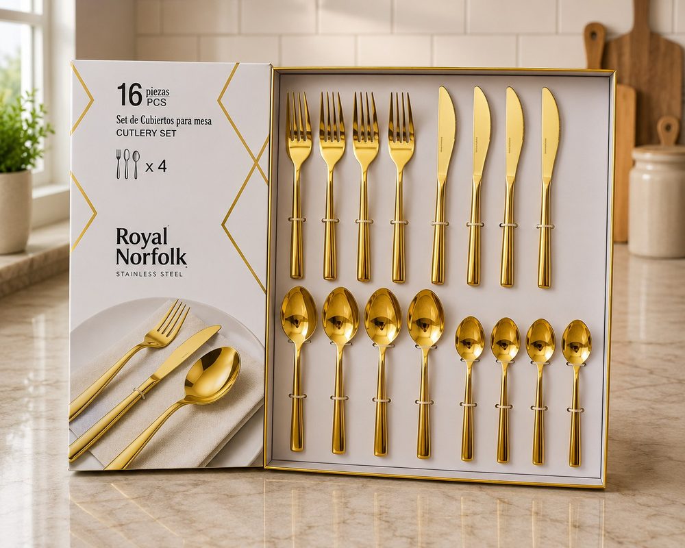 16pc Shimmer Gold Cutlery Set
