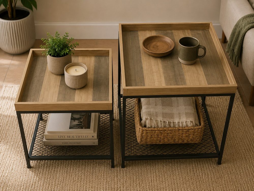 2pc Square Wooden Table Set