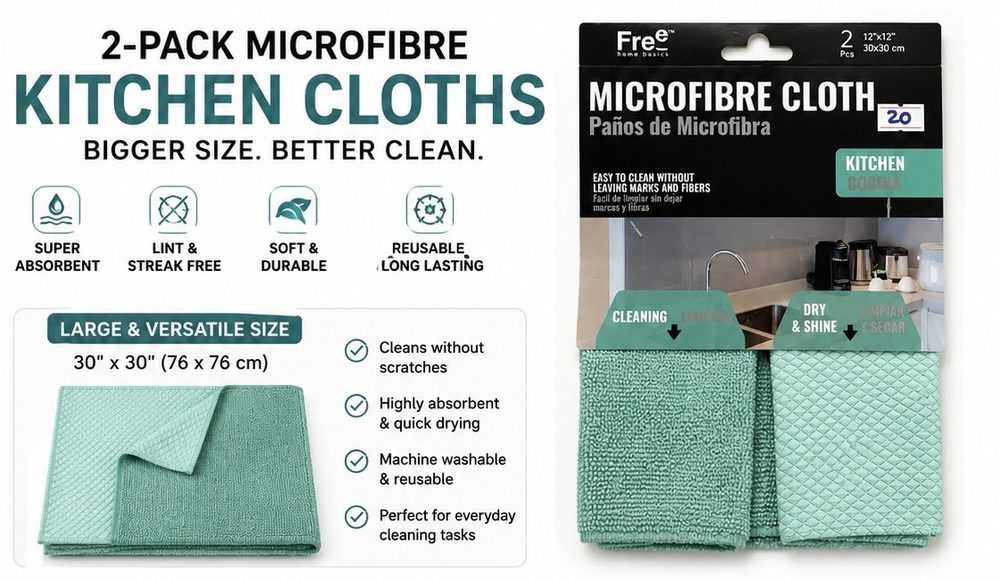 2pk Microfibre Kitchen Cloth