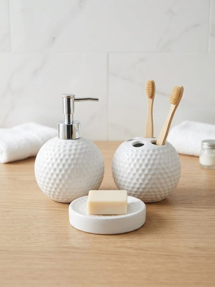 3-Piece Textured Ceramic Bathroom Accessory Set