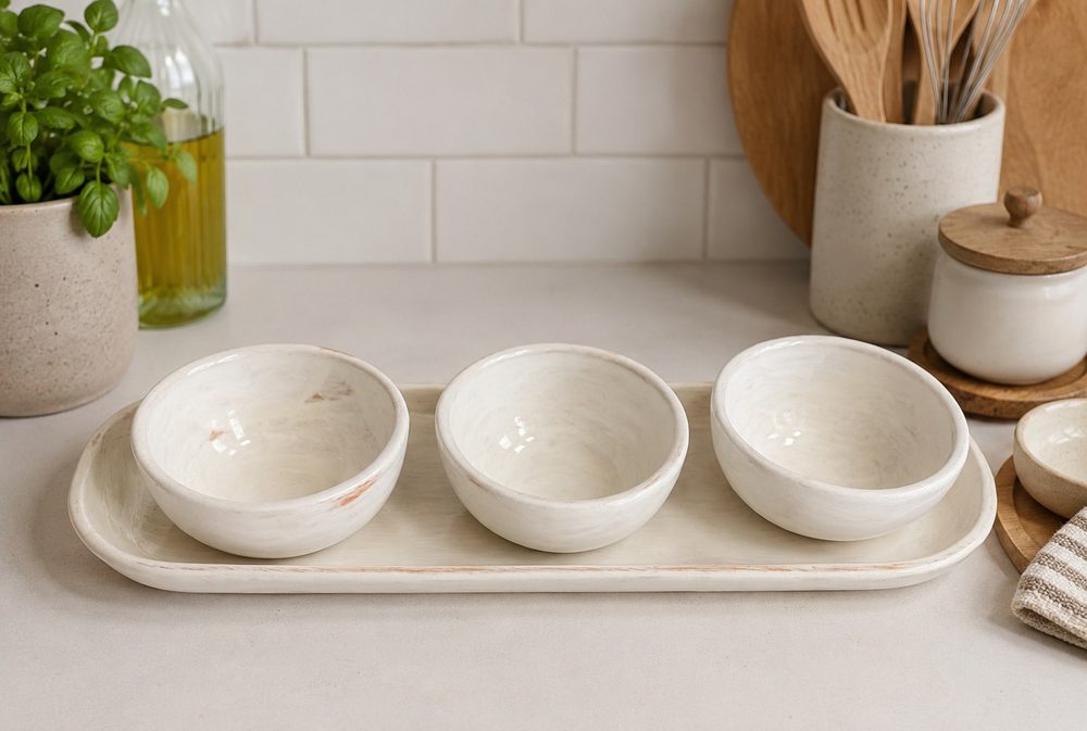 3pc Ceramic Set with Ceramic Tray