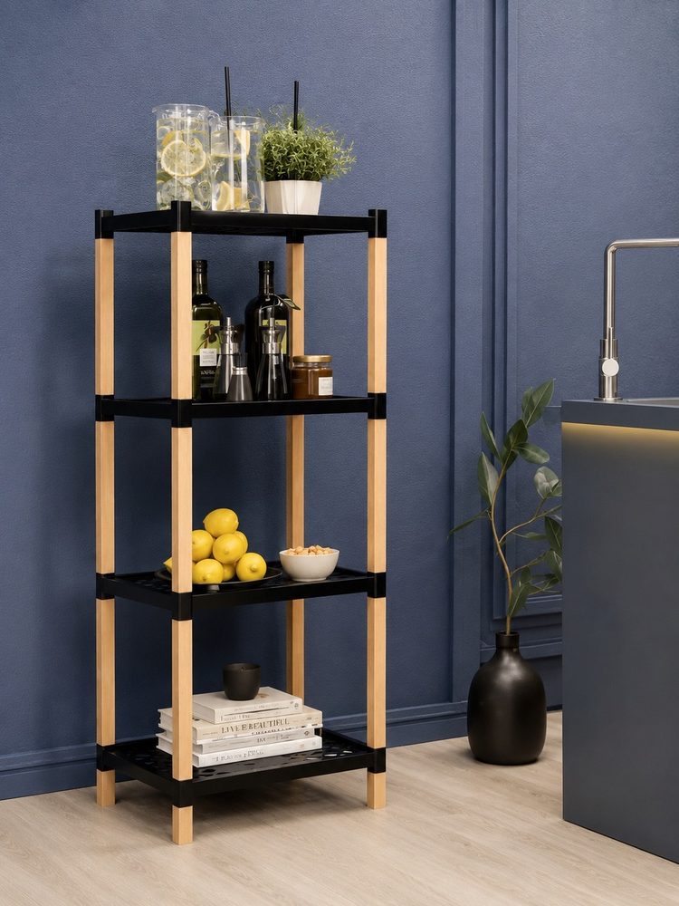 4 Layer Plastic Organizer with Wooden Legs (46.5*14.5*17″)