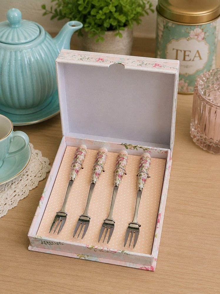 4pc Floral Tea Fork Set