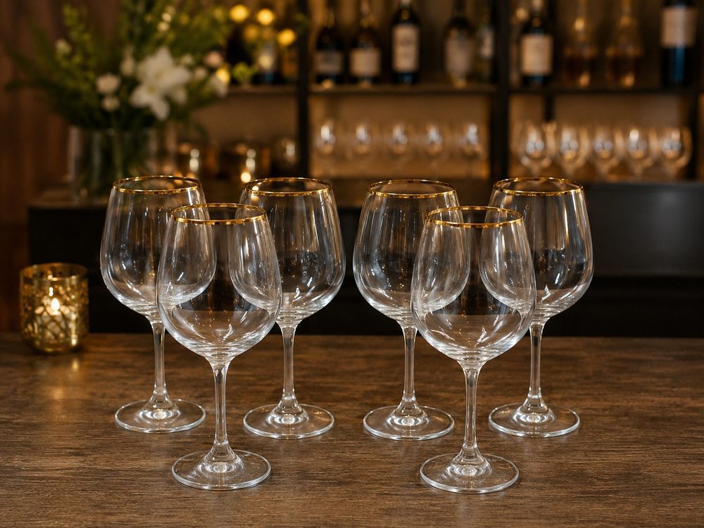6pc Wine Glass Set with Gold Rim (Golden Touch)
