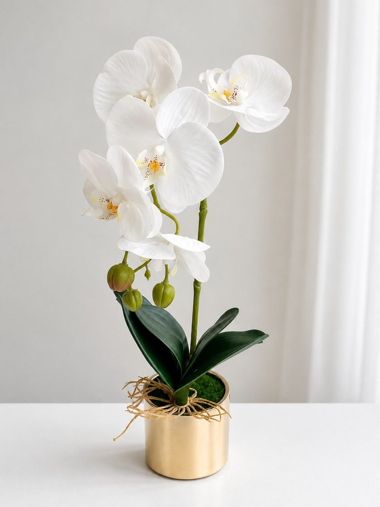 Artificial Gold Potted Orchid Plant (16.5″)