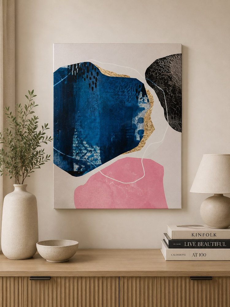 Blue Pink Gold Black & White Canvas Art (20″*28″)