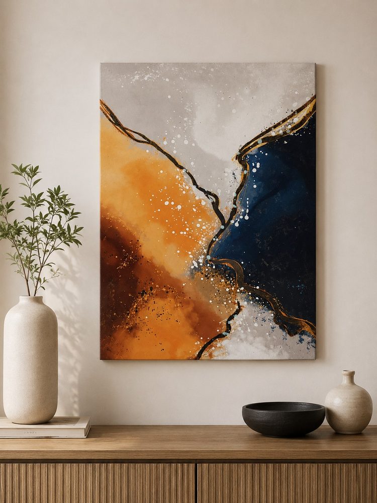Blue Gold Orange & White Canvas Art (16″*24″)