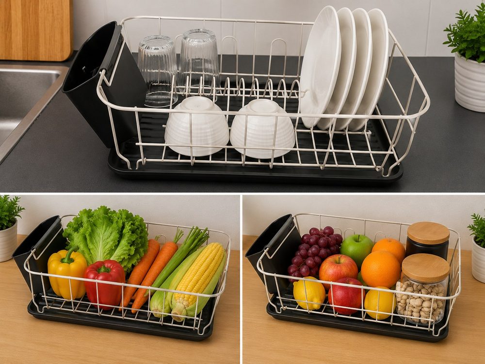 Chrome Dish Rack with Plastic Tray (38*32*16.5cm)