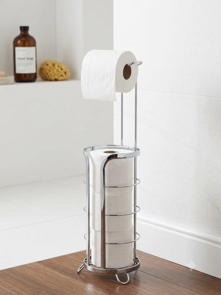 Chrome Freestanding Toilet Paper Holder with Storage