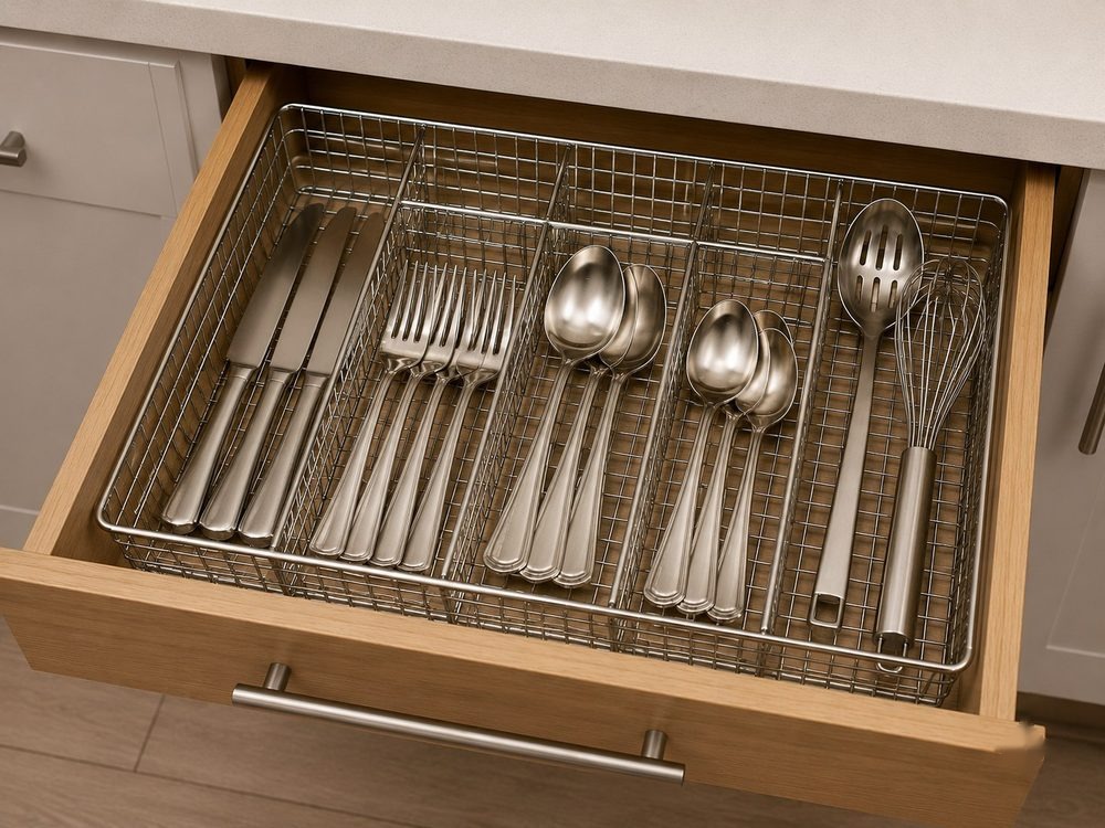 Chrome-Plated Steel Cutlery Drawer Organizer (26*33*4.75cm)