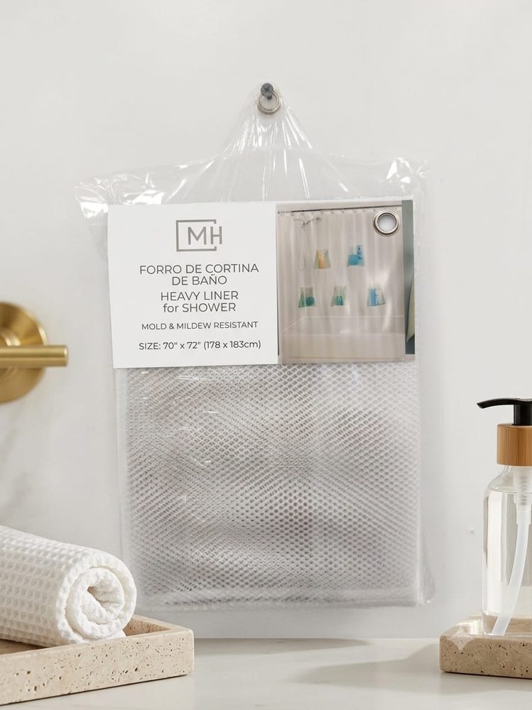 Clear Heavy-Duty Shower Curtain Liner with Mesh Pockets (70"*72")