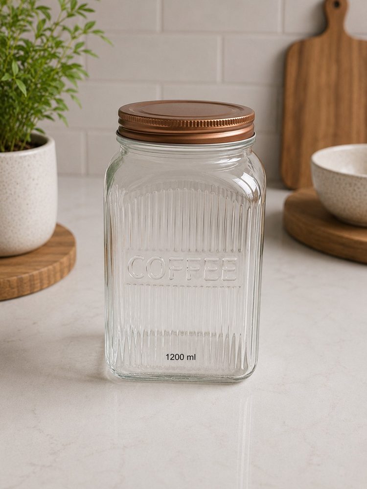 Coffee Glass jar with Metal Rose Gold Cover (1200ml)