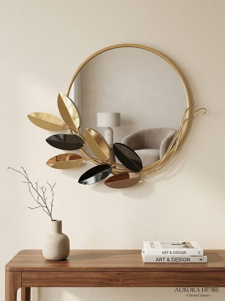 Decor Mirror (metal gold,black and bronze tone leaves)