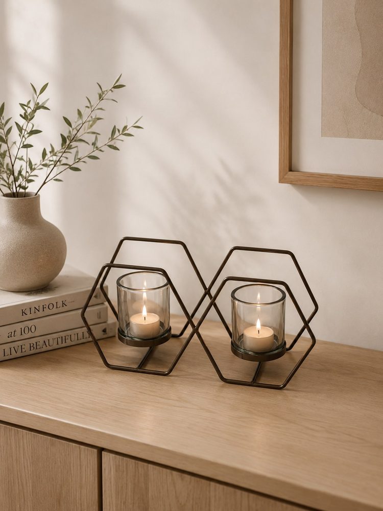 Double Geometric Glass Votive Candle Holder