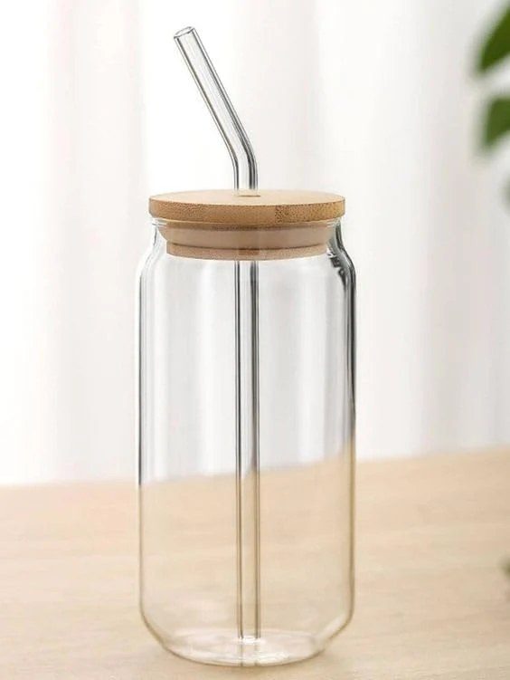 Drinking Glass With Bamboo Cover and Straw (16oz)