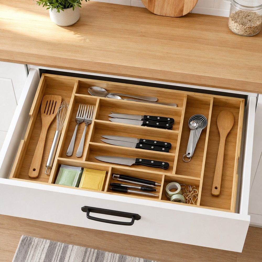 Expandable Bamboo Kitchen Drawer Organizer (46.5cm*45.8cm)