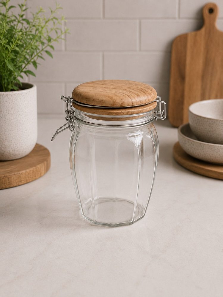 Glass Jar with Bamboo Airtigh Clip Cover