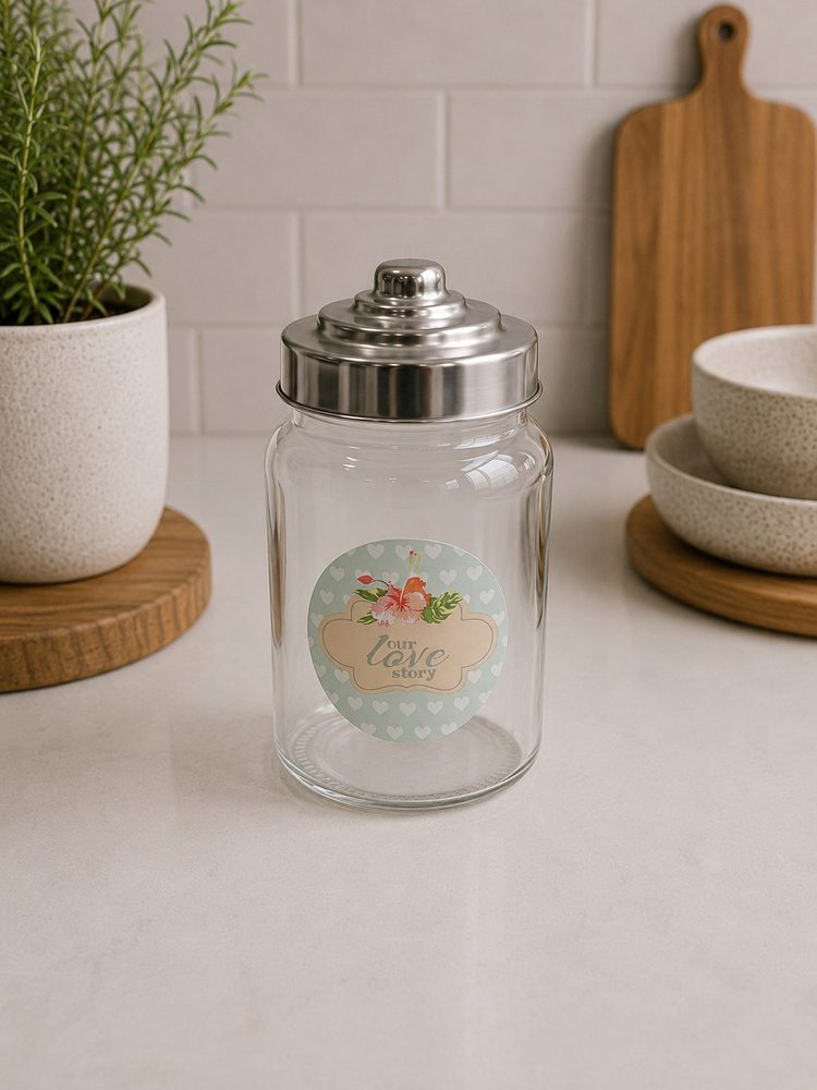 Glass Jar with Metal Cover (Our Love Story 900ml)