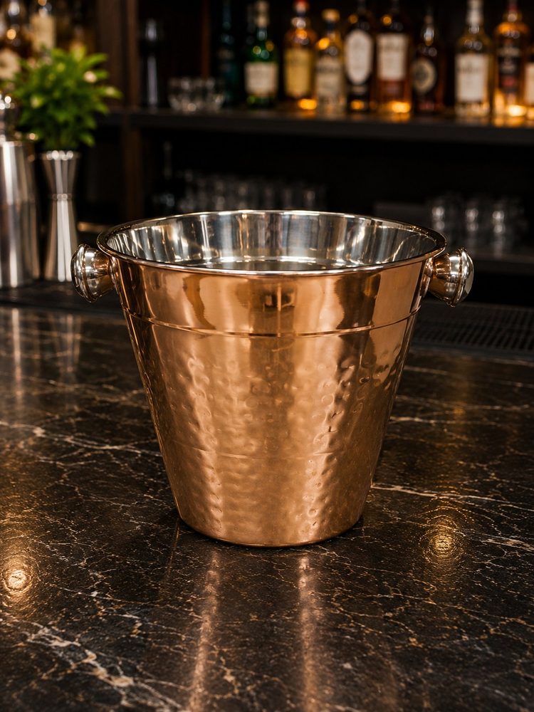 Hammered Copper-Toned Ice Bucket with Stainless Steel Interior (14cm)