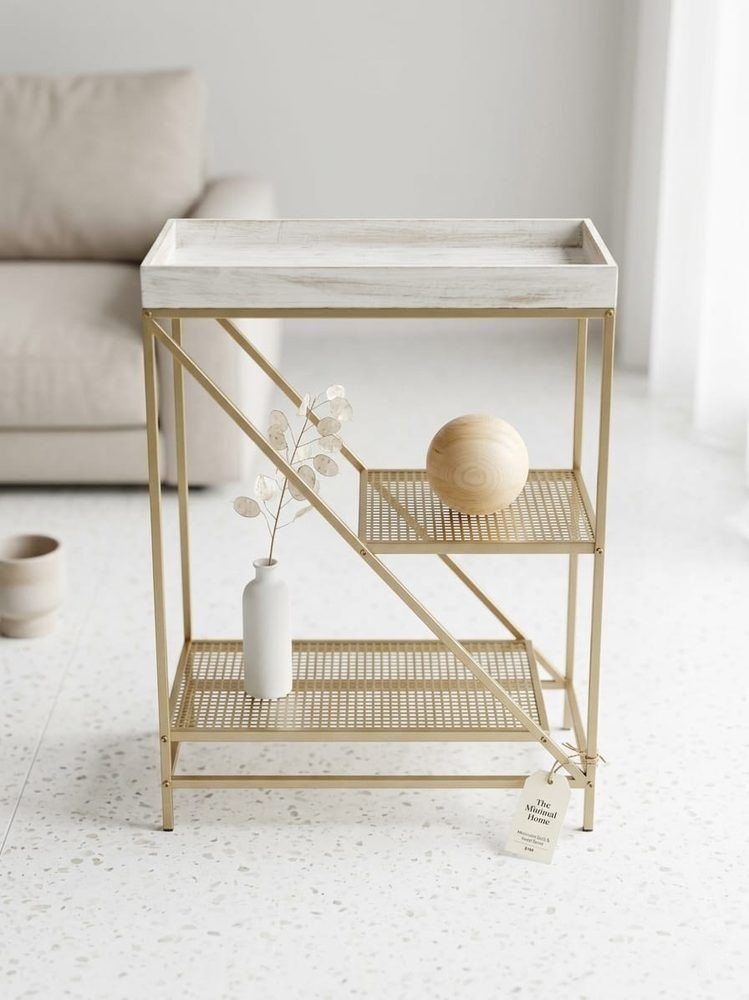 Industrial Accent Table with Storage Shelves