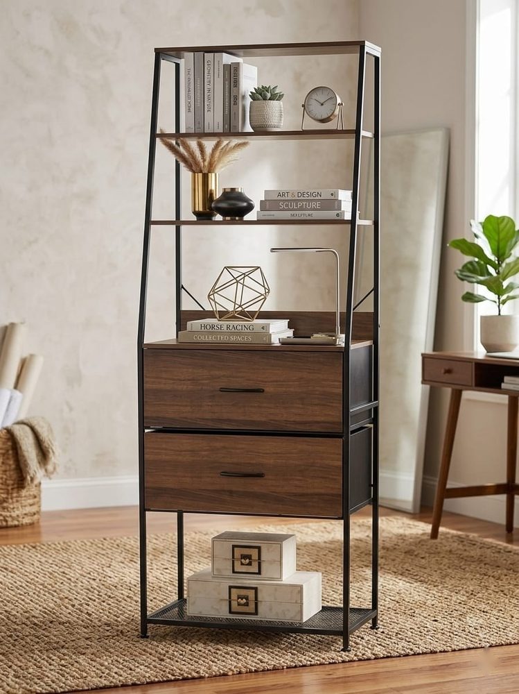 Industrial-Style Storage Shelf with Drawers