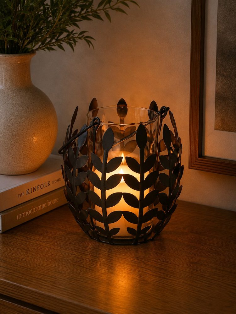 Leaf Basket Lantern with LED Candle