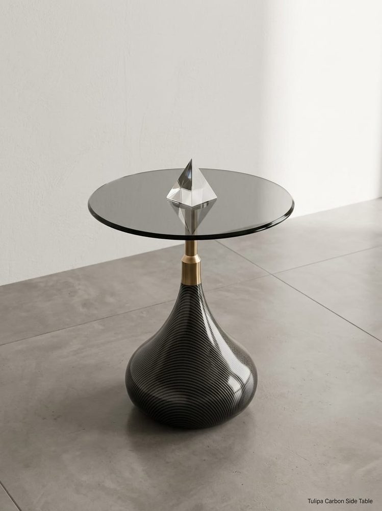 Luxury Side Table (smoked glass top,metal base)