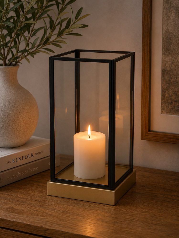 Metal Black & Gold Lantern (19.2*19.2*34cm)
