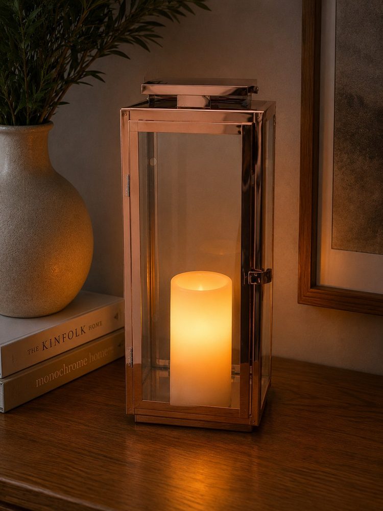 Metal Rose Gold Lantern (16.7*16*44.3cm)