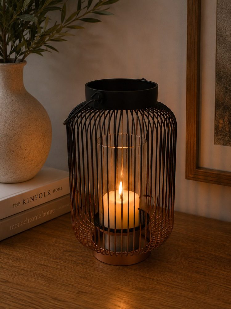 Metal Rustic & Black Lantern with Glass Holder (4.5″*11″)