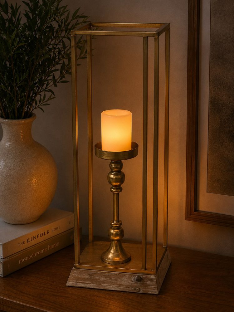 Metal & Wooden Lantern (23*23*63cm)