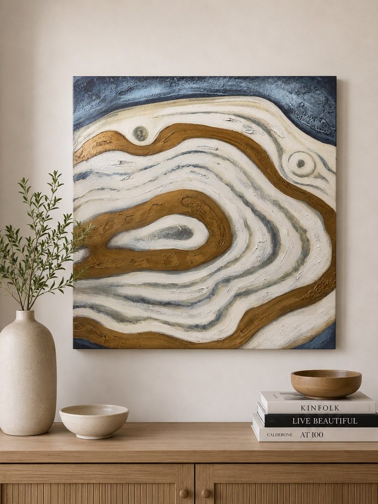 Metallic Gold & White with Blue Canvas Art (31.5″*31.5″)