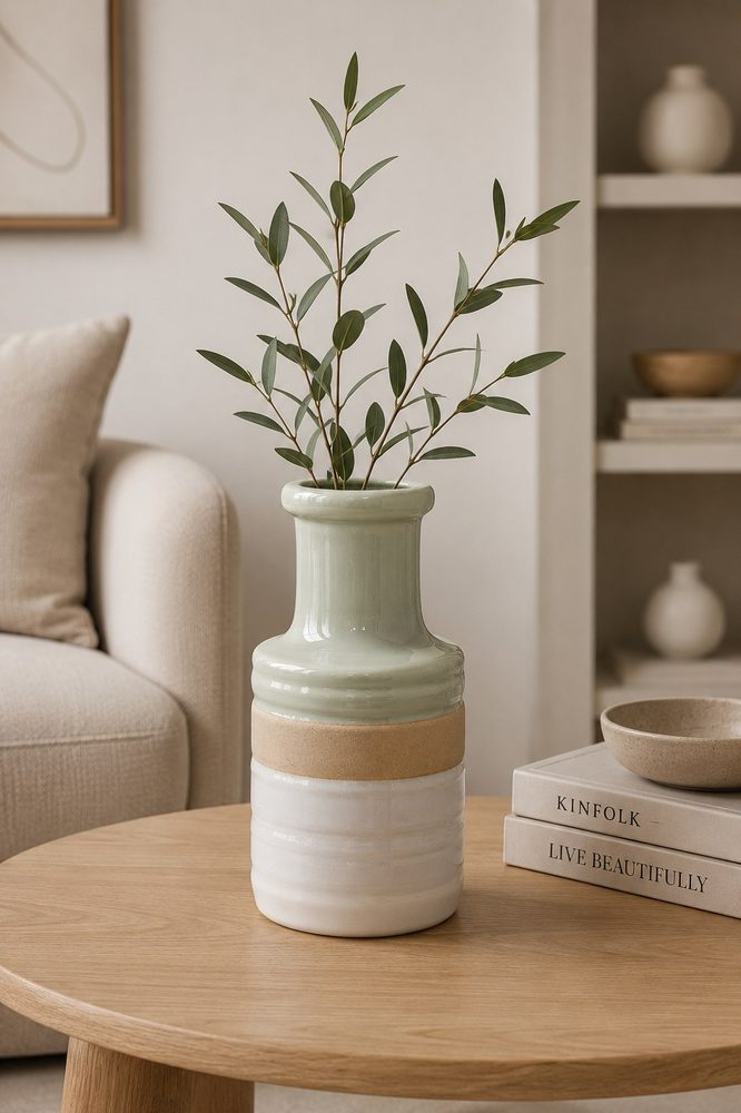 Mint Green, Off White & Cream Vase (12.7*12.7*25.2cm)