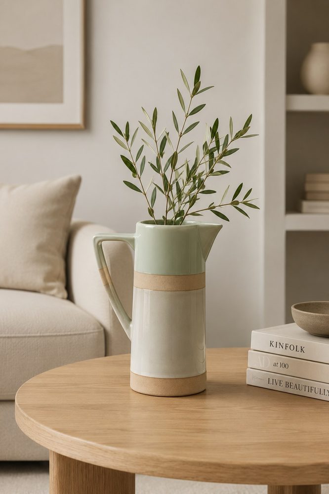 Mint Green, Off White & Cream Vase with Handle (19*11.8*22.7cm)