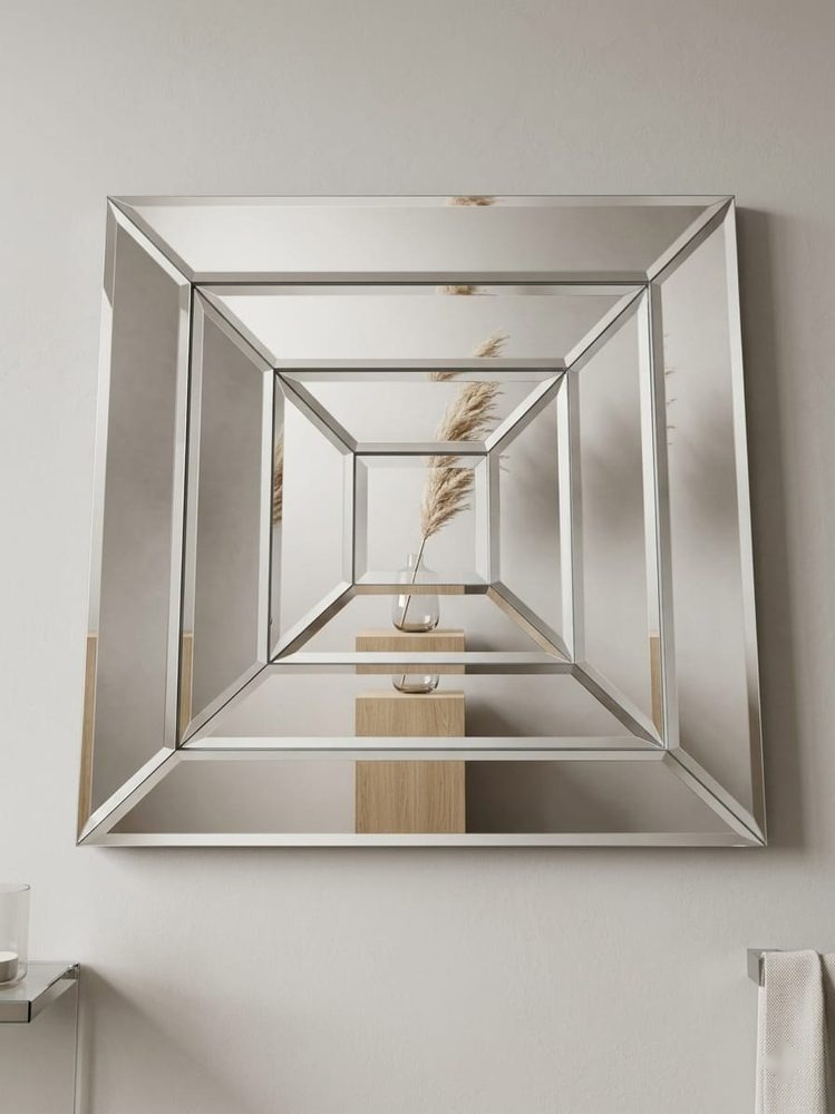 Modern Beveled Square Glass Mirror (layered geometric frame)